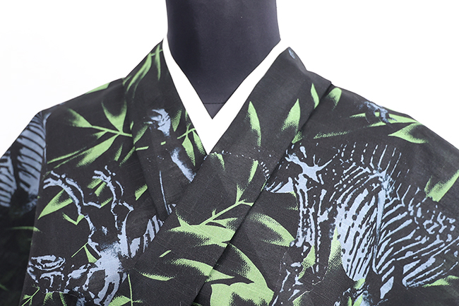 井登美 itomi 浴衣(ゆかた) 優華壇  綿 恐竜 黒×緑 ◆男女兼用◆