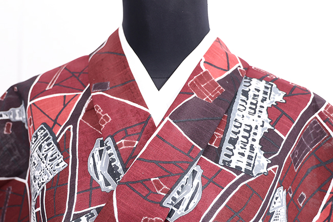 itomi浴衣(ゆかた) 優華壇  綿 パリの街 赤 ◆男女兼用◆