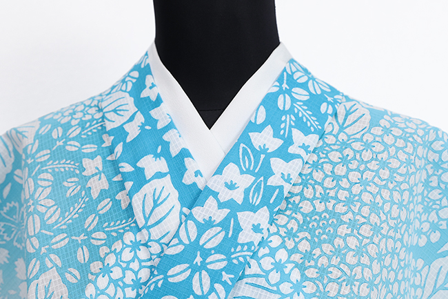 源氏物語 浴衣(ゆかた) 綿 注染 紅梅 花 水色 ◆女性にオススメ◆