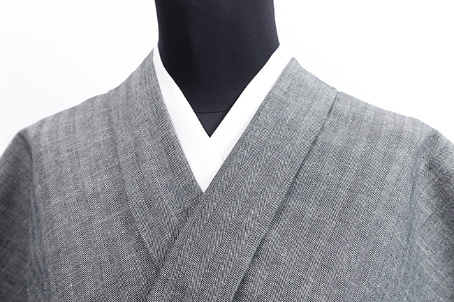 片貝木綿 木綿着物 紺仁工房 杉綾 デニム 灰色