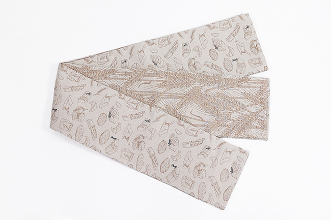 西陣織 蔦屋久兵衛 絹麻両面半幅帯 パン 小麦 アイボリー×ベージュ