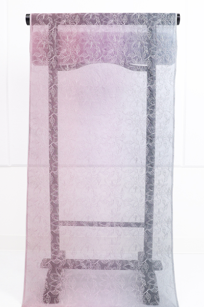 刺繍 シルクオーガンジー レース 羽織  小花 ピンク×灰色