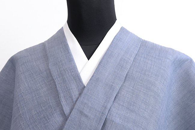 本麻 夏着物 近江ちぢみ 楊柳 無地 青灰色