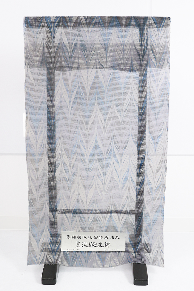 墨流し染友禅 シルクオーガンジー レース 羽織  墨流し 縦 青×灰色