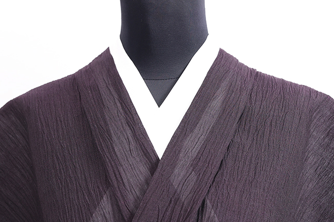 本麻 夏着物 小千谷ちぢみ 楊柳 黒紫