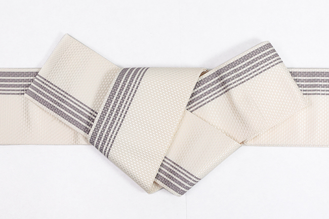 博多織 正絹 角帯 縞 白×灰