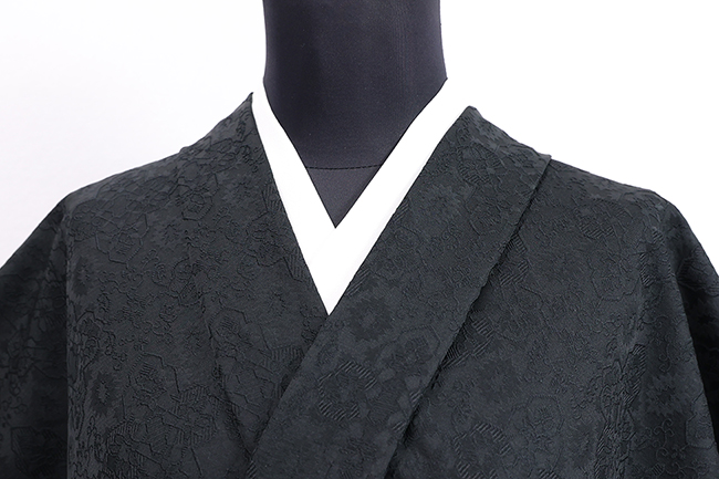 ワタマサ 洗える正絹 【お召し】 広幅  アラベスク 黒