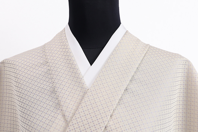 ワタマサ 洗える正絹 【お召し】 ビーズ ベージュ×薄紫