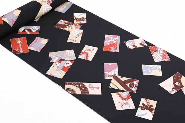 正絹 長襦袢 広幅 男女兼用 判じ絵 黒