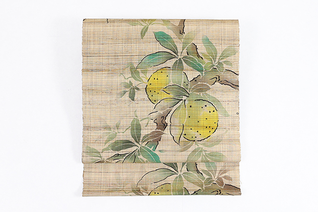 小室庵×あづまやオリジナル 正絹 九寸名古屋帯 柚子と柿 生成り