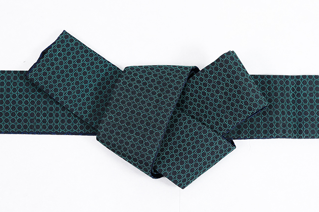 西陣織 蔦屋久兵衛 両面角帯 絹麻 モロッコタイル　黒×青緑