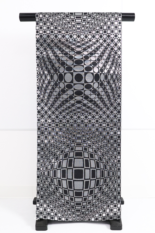 蔦屋久兵衛 ひとえ八寸帯（兵児帯） 幾何柄 銀×黒