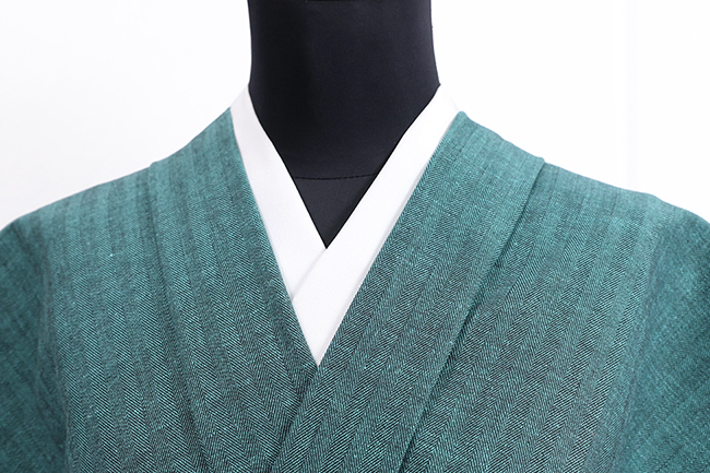 片貝木綿 木綿着物 紺仁工房 杉綾 デニム 青緑