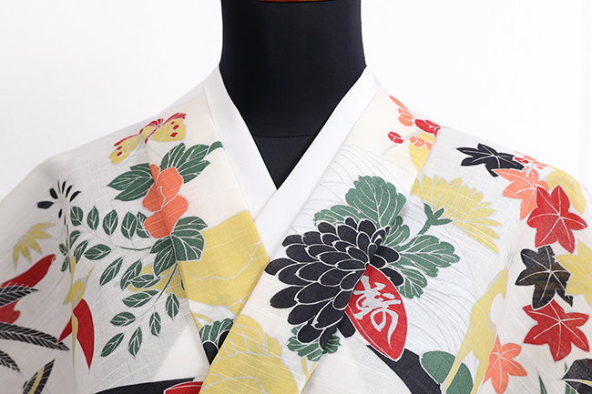 井登美 itomi 浴衣(ゆかた) 優華壇 綿 花札 白×黄×赤 ◆男女兼用◆