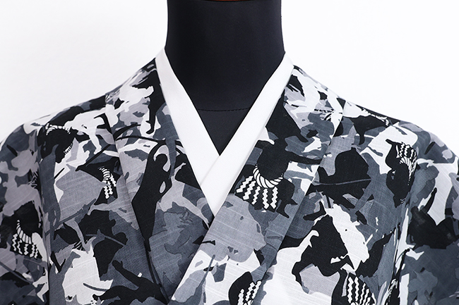 itomi浴衣(ゆかた) 優華壇 綿 力士 黒×灰色×白 ◆男女兼用◆