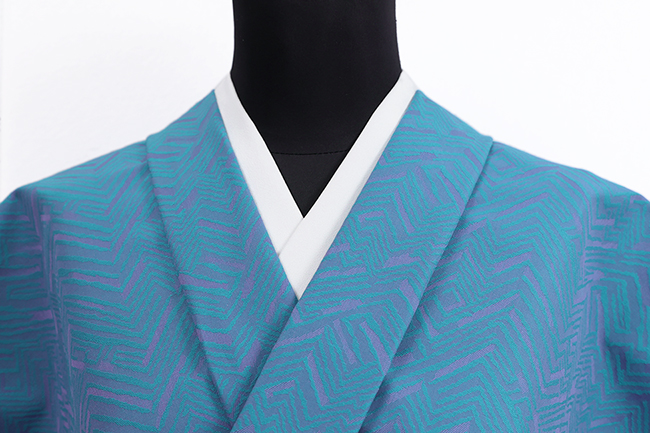米沢木綿 木綿着物  紋KIPPE(きっぺ) めんこっとん ジグザグ 青緑×紫 ◆男女兼用◆
