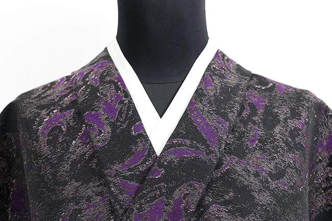 【価格はお問い合わせください】誉田屋源兵衛 着物 お召し 大麻布 「麻世妙」 二人静 龍鯉唐草紋 黒×紫