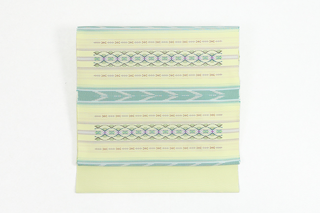 伝統的工芸品 本場琉球 南風原 花織 絹 九寸名古屋帯 琉球文様 黄色