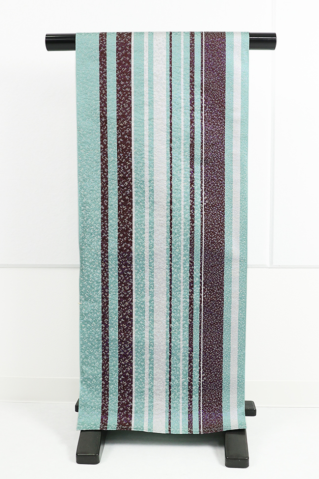 博多織 黒木織物 ひとえ八寸帯（兵児帯） 縞 チョコミント 薄緑×焦茶