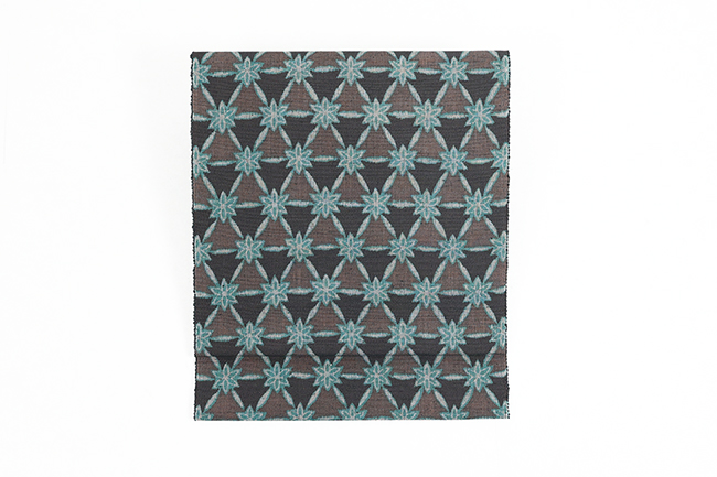 本場結城紬 正絹 八寸名古屋帯 真綿手紬糸 鱗と六ツ花 深緑×濃灰色×茶色