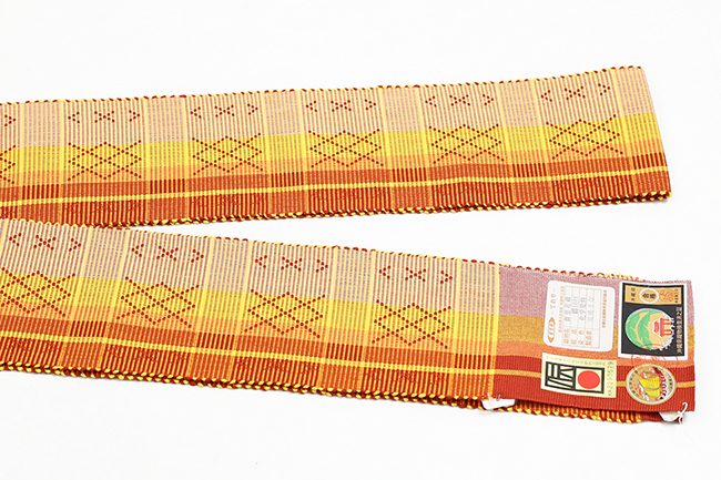 沖縄 伝統的工芸品 首里花織 木綿 角帯 橙×赤