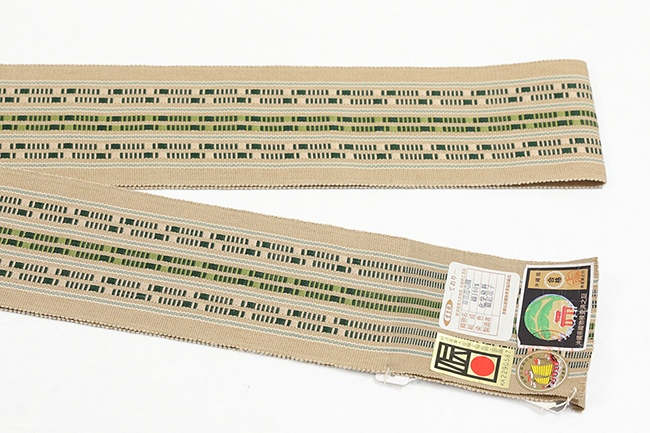 沖縄 伝統的工芸品 首里花織 木綿 角帯 生成り×緑