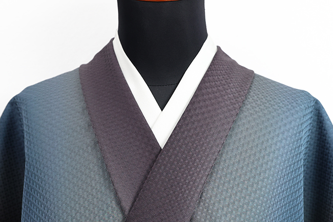 正絹 白お召し後染 丹後ちりめん 広幅 夢幻染 黒×青