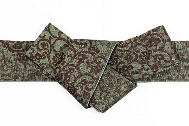 小室庵 正絹 角帯 正倉院更紗 カーキ×茶