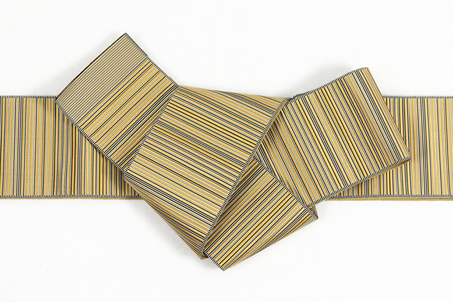 博多織 正絹 角帯 縞 金×濃灰色