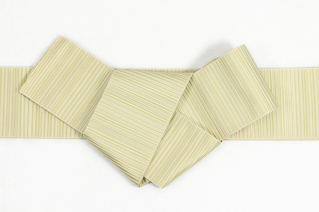 博多織 正絹 角帯 縞 薄黄×白