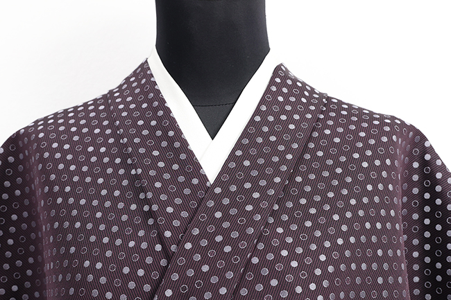 ワタマサ 洗える正絹 【お召し】 水玉 紫