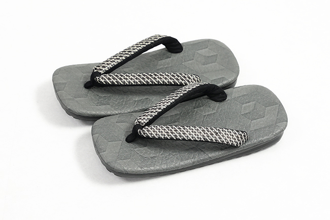 ラジアル草履 雪駄 男性用 灰色幾何学×白黒チェック Mサイズ