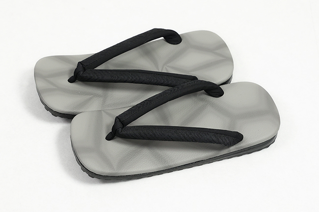 ラジアル草履 雪駄 男性用 灰色光の反射×黒ヘリンボーン Lサイズ