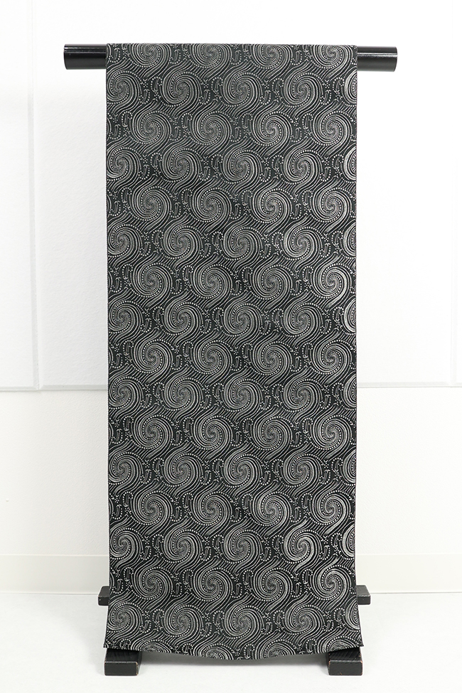 丹後 ワタマサ ひとえ八寸帯（兵児帯） 渦水 黒×プラチナ