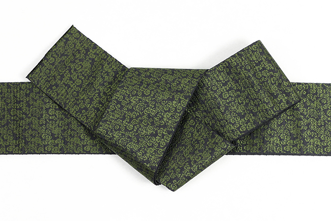 博多織 西村織物 正絹 角帯 織更紗 獅子雲文 黒ｘ緑
