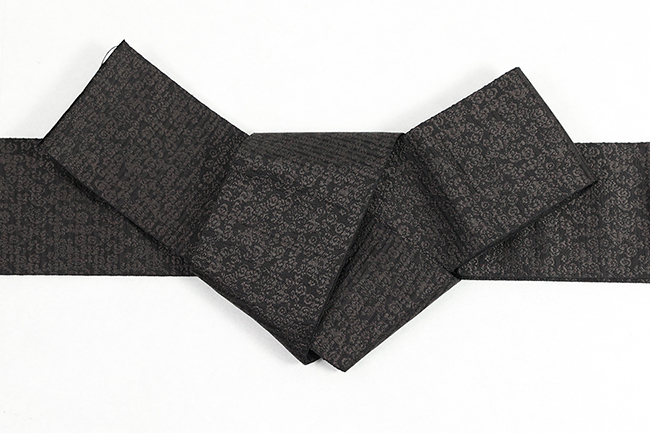 博多織 西村織物 正絹 角帯 織更紗 獅子雲文 黒ｘ黒