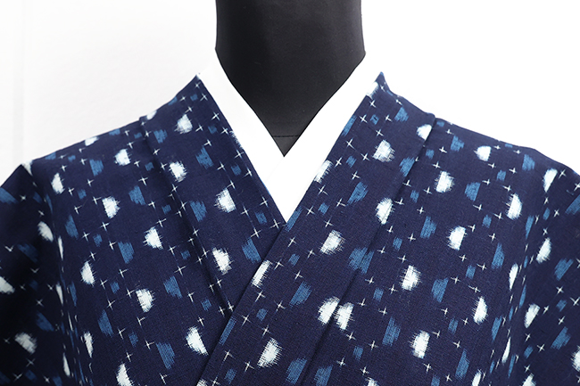 久留米絣 木綿着物 普段着きもの 半円 紺×白