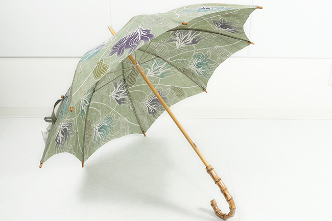 京都 栗山工房 本麻 日傘 和染紅型 グロリオサ 薄緑