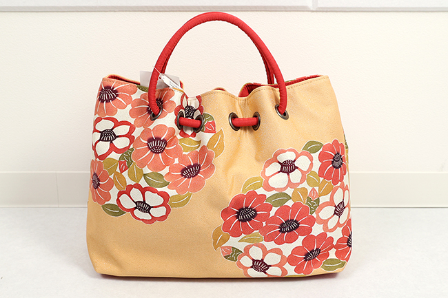 栗山工房 正絹 バッグ 和染紅型 花の丸椿 橙