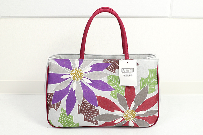栗山工房 正絹 バッグ 和染紅型 ポインセチア 赤