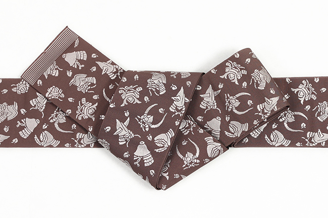 博多織 正絹 角帯 兜 焦茶×灰色