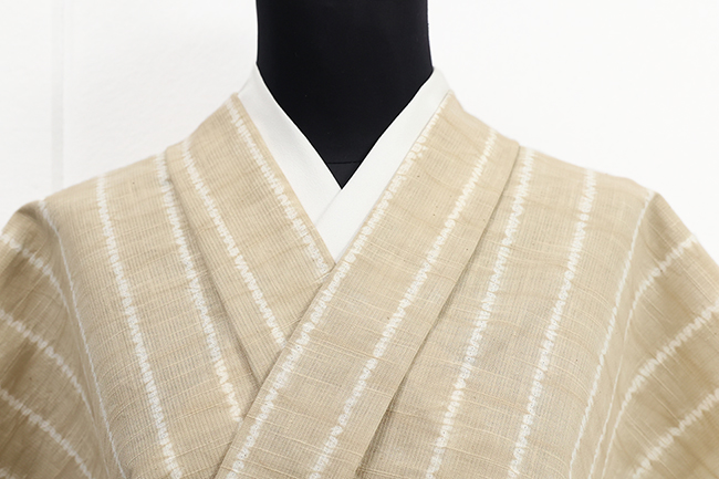 片貝木綿 木綿着物 紺仁工房 普段着きもの 縫い締め絞り ベージュ