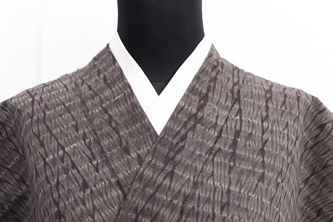 片貝木綿 木綿着物 紺仁工房 普段着きもの 杢目絞り 焦茶