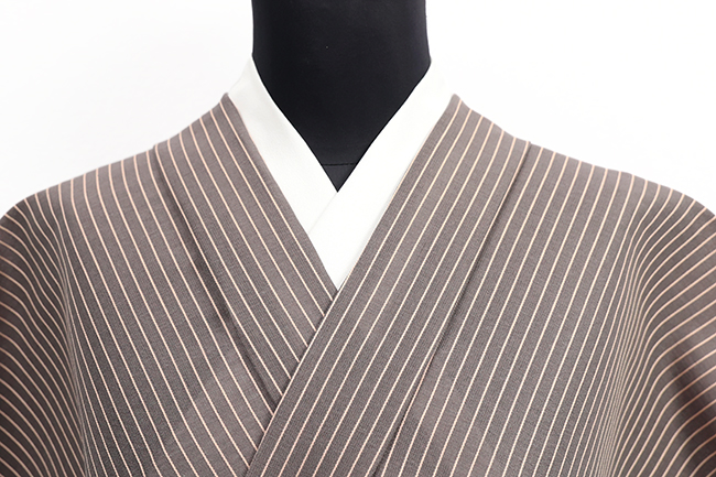米沢織 夏KIPPE(きっぺ) 綿麻 涼しま 広幅 縞 茶色×薄橙 ◆男女兼用◆