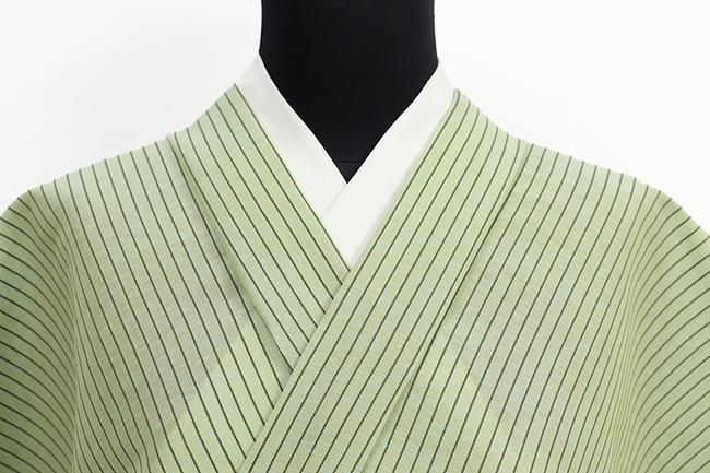 米沢織 夏KIPPE(きっぺ) 綿麻 涼しま 広幅 縞 黄緑×深緑 ◆男女兼用◆