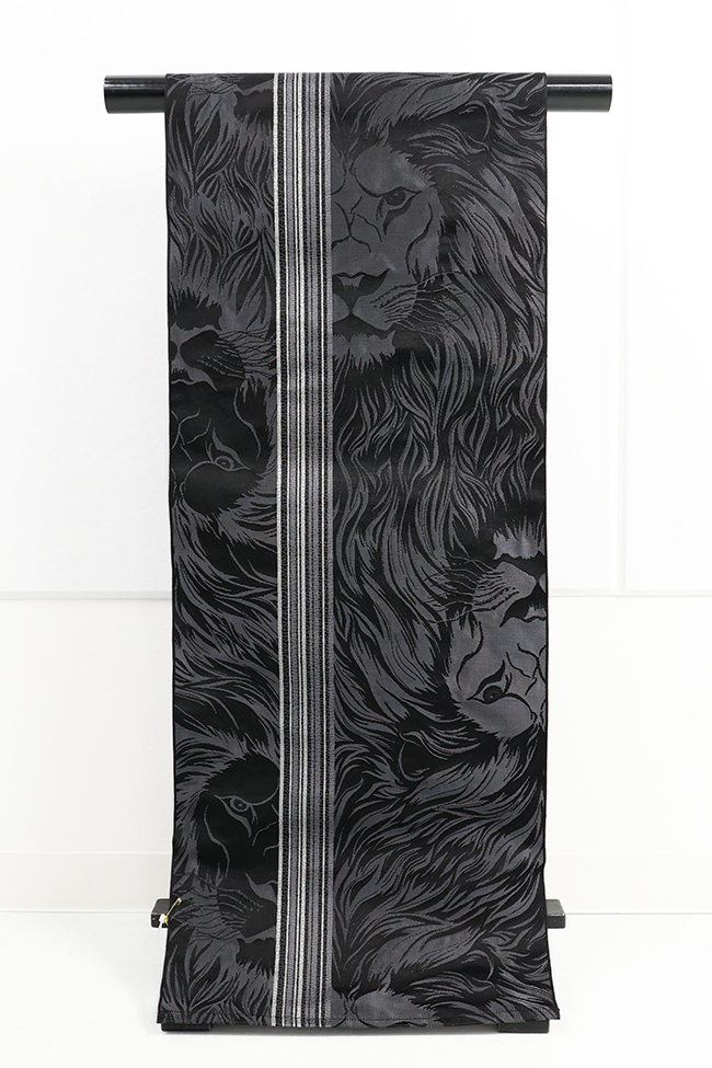 博多織 黒木織物 ひとえ八寸帯（兵児帯） ライオン 縞 黒