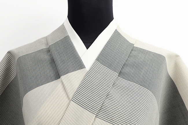 木綿着物 綿さつま 広幅 さつま絣 三種横段 グレー