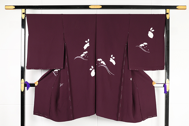 藤井絞り 正絹 絵羽 羽織 波に兎 赤紫