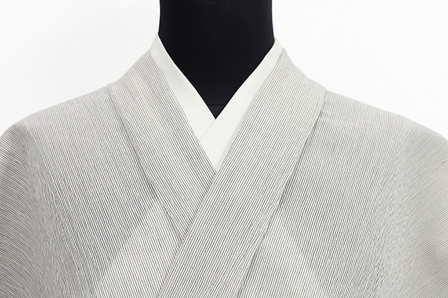 綿麻 夏着物 小千谷ちぢみ 楊柳 広幅 縞 白×黒