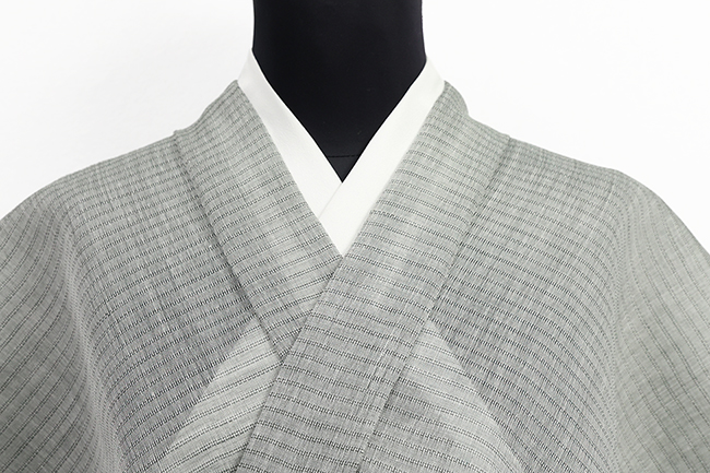 本麻 夏着物 広幅 浮織 縞 灰色